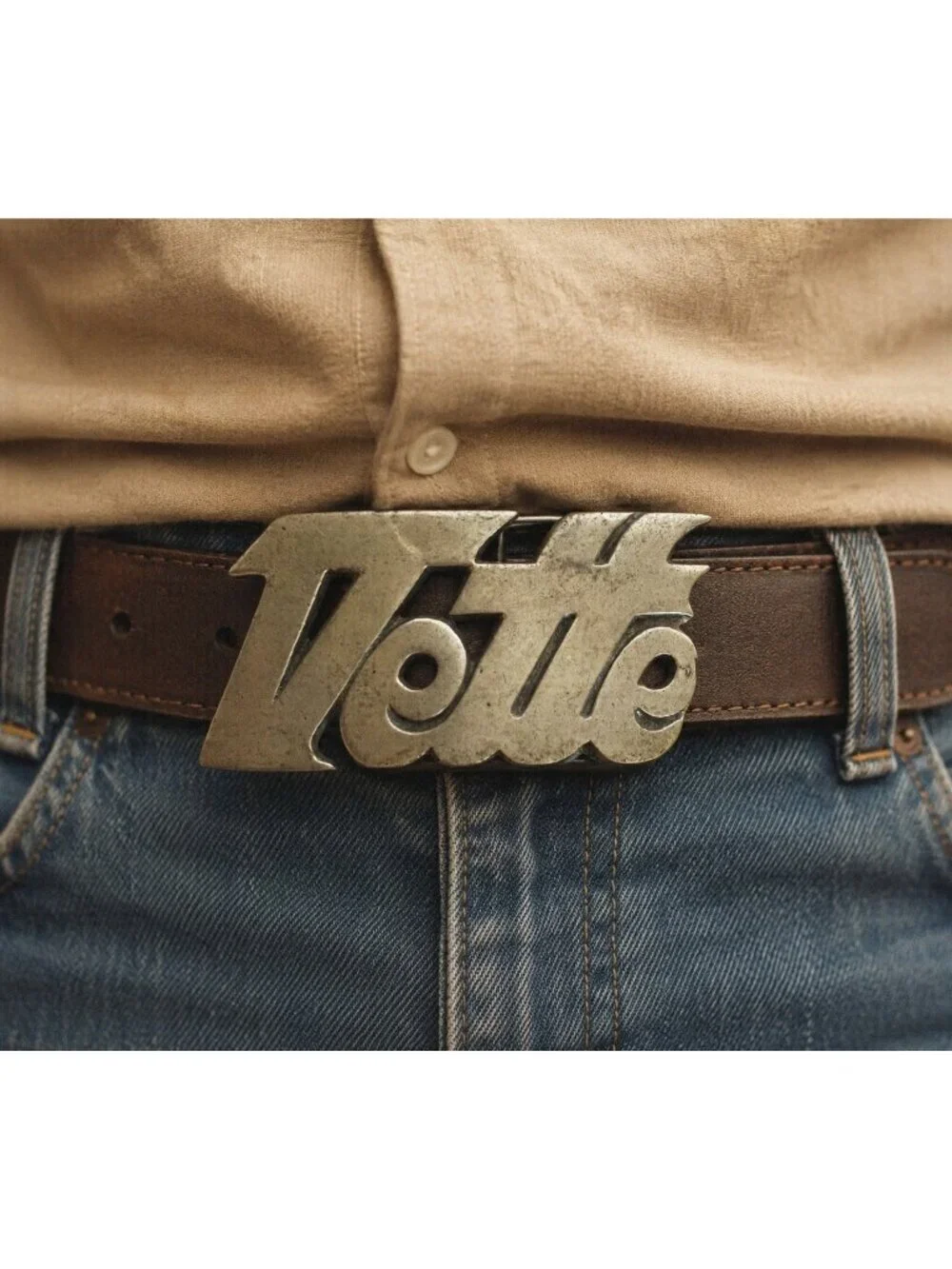Vintage 1970s Mens Belt Buckle Corvette Vette Chunky Brass Sports Muscle Car